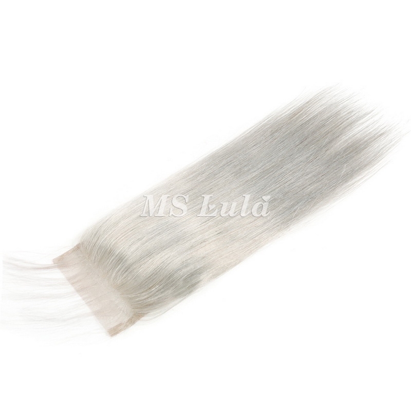4X4 Silver Grey Virgin Hair Natural Straight Lace Closure - 图片 4